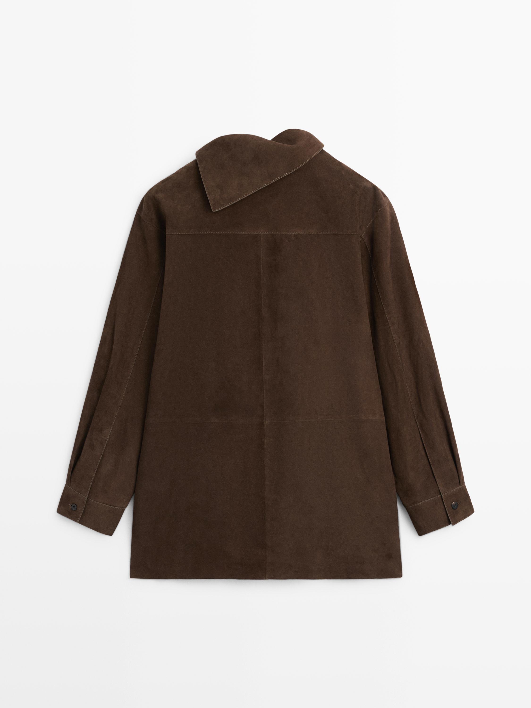 Chemisier col montant cuir daim
